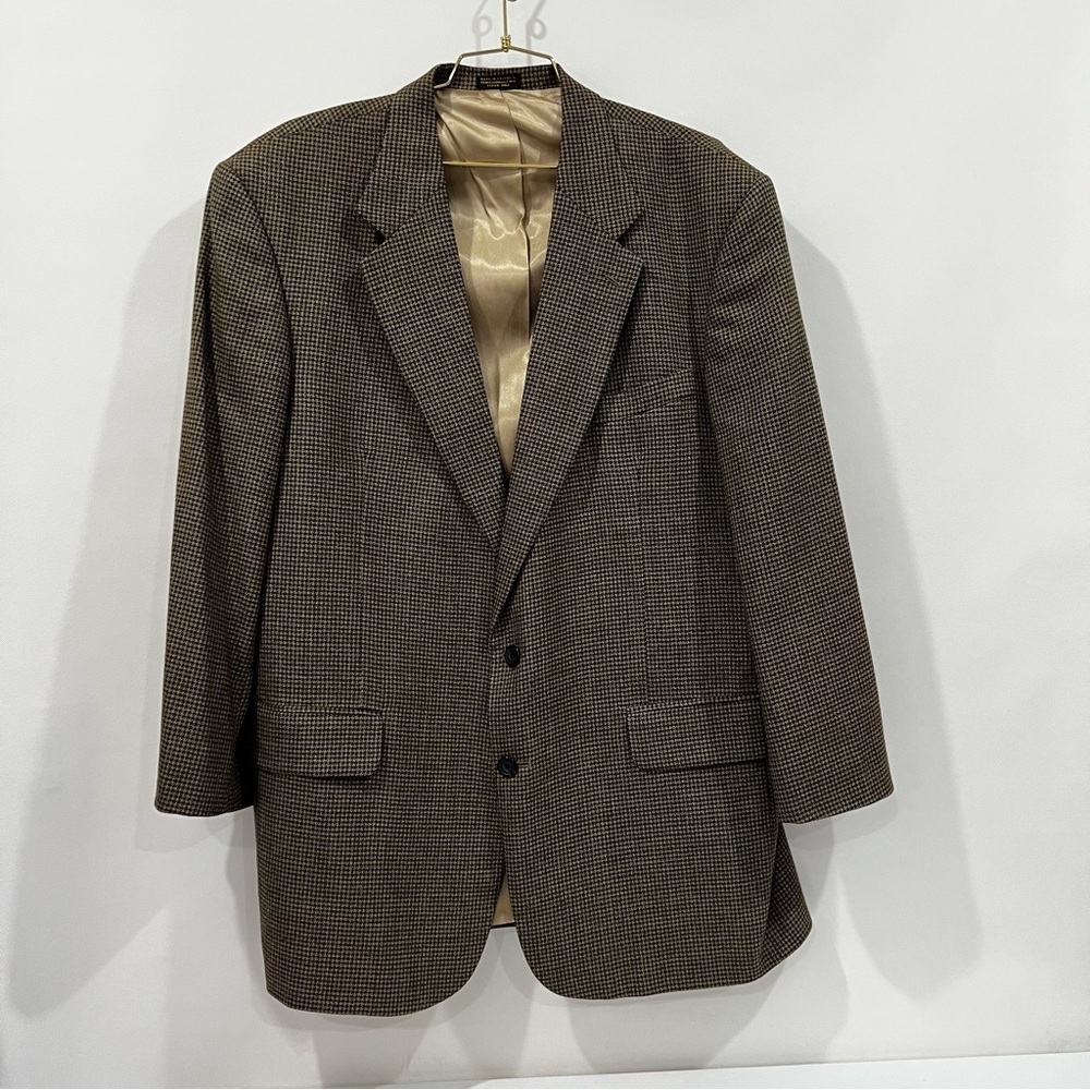 Oscar De La Renta Houndstooth Blazer Jacket Size 44 L 100% Wool Brown